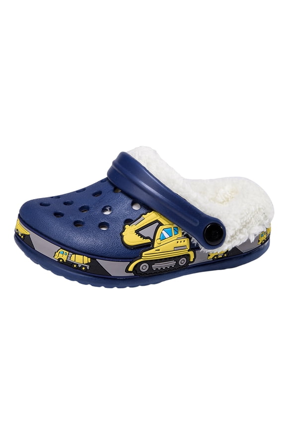 Toddler Kids Cute Cartoon Fleece Lined Clogs Boys Girls Fall Winter Comfortable Slip On Indoor House Slippers