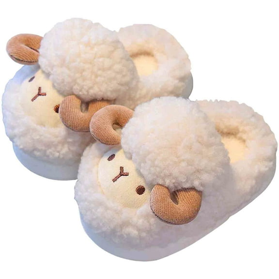 Toddler Kids Cute Cartoon Winter Fuzzy Slippers Boys Girls Comfy Memory Foam Soft Sole Slip on Warm House Shoes White 8 Toddler