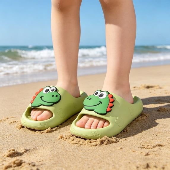Toddler Kids Cute Slide Sandals Soft Thick Sole Slippers Casual Summer Shoes for Boys Girls Indoor Outdoor Green Size 10.5-11 Years