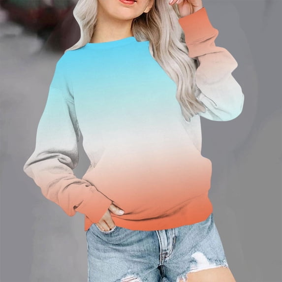 Toddler Kids Cute Sweatshirt Girls Boys Fashion Gradient Printed Long Sleeve Crewneck Sweatshirt Pullover Fall Tops Fleece Sweatshirt Boy Light Blue 12M