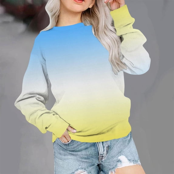 Toddler Kids Cute Sweatshirt Girls Boys Fashion Gradient Printed Long Sleeve Crewneck Sweatshirt Pullover Fall Tops Oversized Hoodies Sweatshirts Blue 9Y