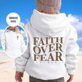 thumbnail image 1 of Toddler Kids Faith Over Fear Letter Print Pullover Hoodie, Cozy Lined Long Sleeve Hooded Sweatshirt For Boys Girls Ages 2-13, 9 Solid Color Options, 1 of 7