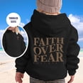 thumbnail image 1 of Toddler Kids Faith Over Fear Letter Print Pullover Hoodie, Cozy Lined Long Sleeve Hooded Sweatshirt For Boys Girls Ages 2-13, 9 Solid Color Options, 1 of 6