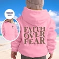 thumbnail image 1 of Toddler Kids Faith Over Fear Letter Print Pullover Hoodie, Cozy Lined Long Sleeve Hooded Sweatshirt For Boys Girls Ages 2-13, 9 Solid Color Options, 1 of 7