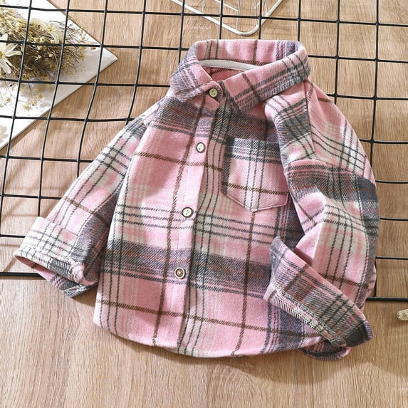 Toddler Kids Flannel Shirt Boys Girls Vintage Plaid Shirts Long Sleeve Casual Button Shirt Jackets with Pockets 9-10Y