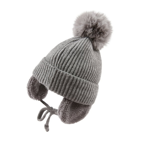Toddler Kids Fleece Cap With Ear Flap Baby Boys Girls Infant Cotton Warm Solid Knitted Woolen Hat Autumn Winter
