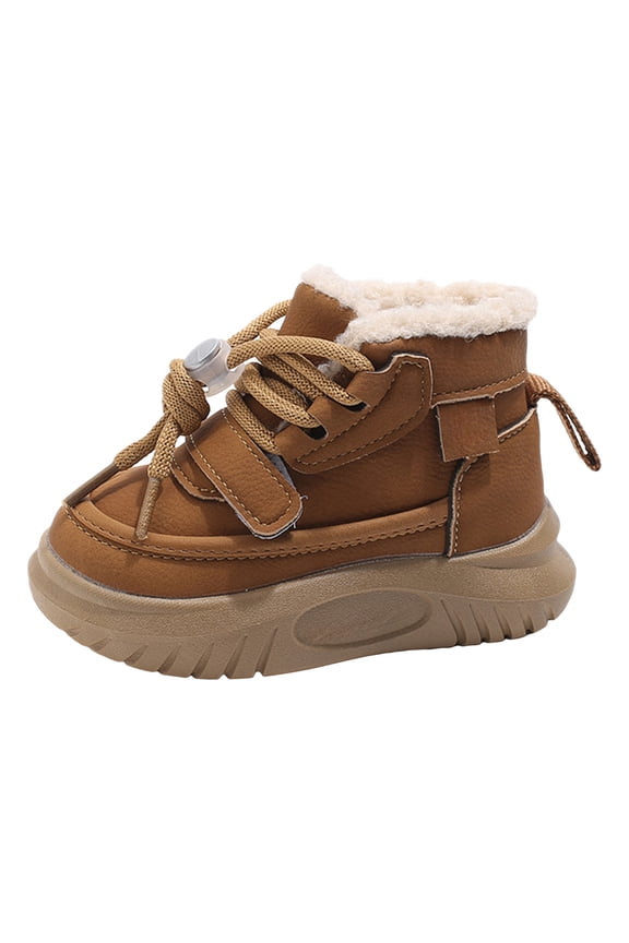 Toddler Kids Fleece Lined Ankle Boots for Boys Girls Winter Warm Platform Non Slip Lace Up Snow Booties Comfortable Slip On Sneakers Brown Size 8.5 Toddler