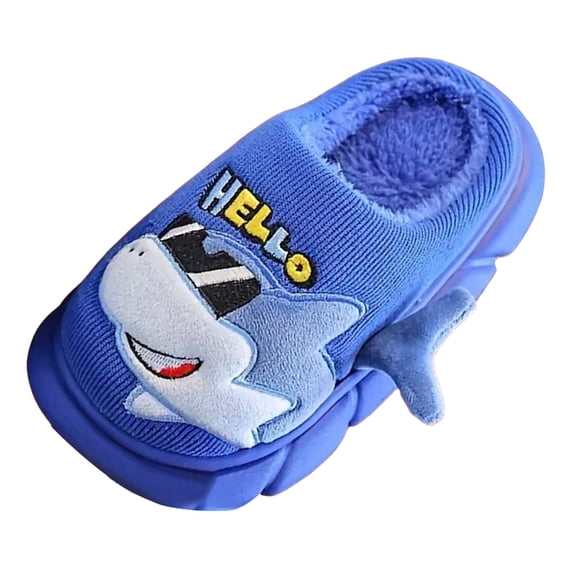 Toddler Kids Fuzzy Slippers Boys Girls Warm Animal Cute Cartoon Non Slip Winter House Slippers Plush Indoor Bedroom Slide Shoes Blue Size 10.5 Little Child