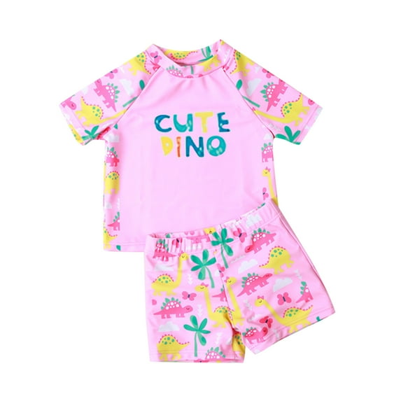 Toddler Kids Girl Baby Swimwear Long Sleeve Cartoon Print Top Shorts Pants Bathing Suit Sets Summer Beach Swimsuits 2Pcs