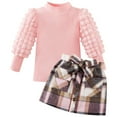 thumbnail image 1 of Toddler Kids Girl Clothes Casual Skirt Set Solid Turtleneck Knit Sweater Plaid Mini Skirt 2Pcs Fall Winter Outfits, 1 of 13