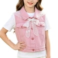 thumbnail image 1 of Toddler Kids Girl Denim Vest Button Down Jacket W Chest Pockets Washed Distressed Sleeveless Jean Jacket Pink 11 Years, 1 of 6