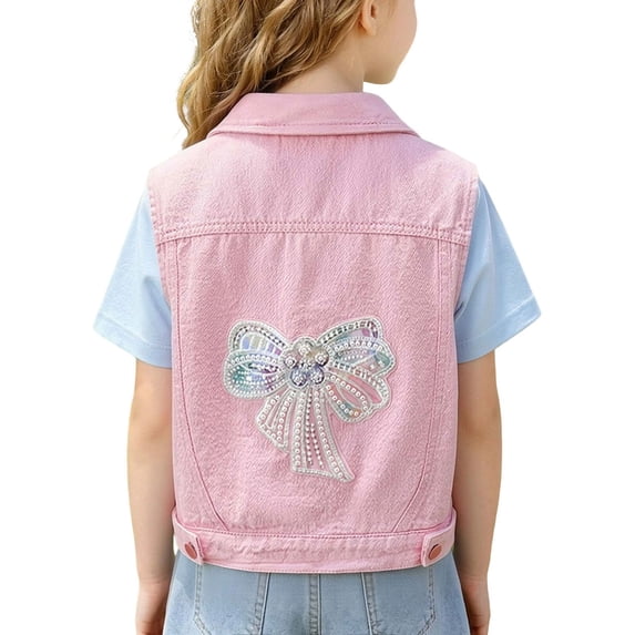 Toddler Kids Girl Denim Vest Button Down Jacket W Chest Pockets Washed Distressed Sleeveless Jean Jacket Pink A 7 Years