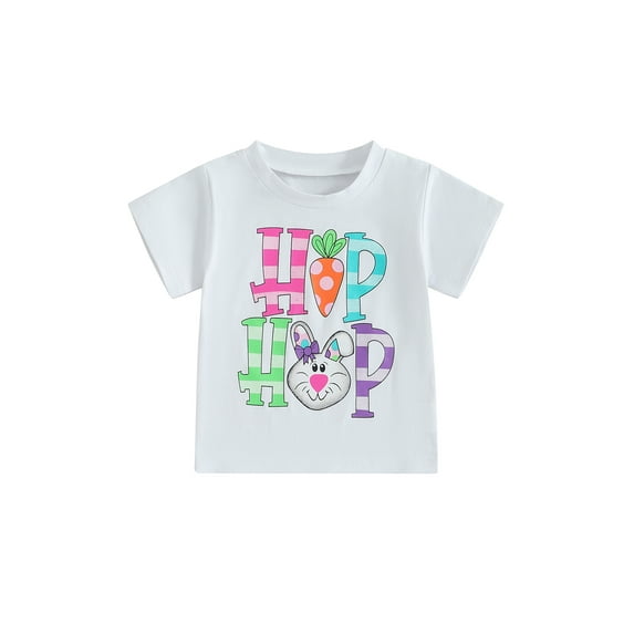 Toddler Kids Girl Easter T-Shirt 6 12 24 Months 2T 3T 4T 5T 6T Colorful Letter Bunny Carrot Print Short Sleeve Round Neck Graphic Tops