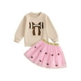 thumbnail image 1 of Toddler Kids Girl Fall Skirt Outfit 12 18 24 Months 2T 3T 4T 5T Bow Embroidery Long Sleeve Crew Neck Sweatshirt Tops with Football Sequin Tulle Skirt 2 Pcs Clothing Set, 1 of 9