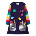 thumbnail image 1 of Toddler Kids Girl Long Sleeve Dress Stripe Rainbow Christmas Casual Tunic Playwear Basic Shirt Party Dresses (Navy Blue), 1 of 8