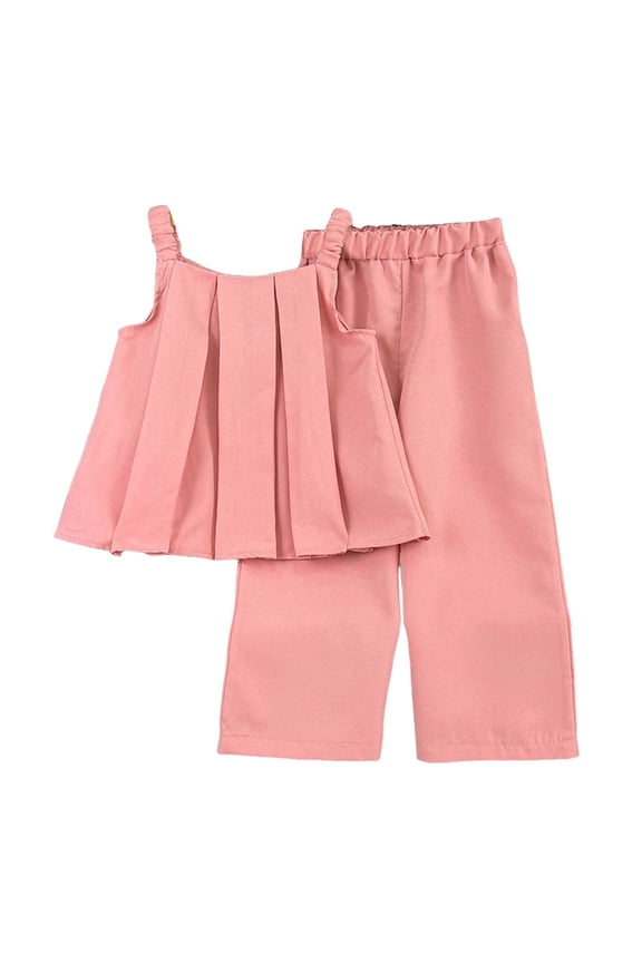 Toddler Kids Girl Outfits Spring And Summer Clothes Children Teen Printed Flutter Sleeve T Shirt Tops Ruffle Loose Ruched Pant Sets,Pink