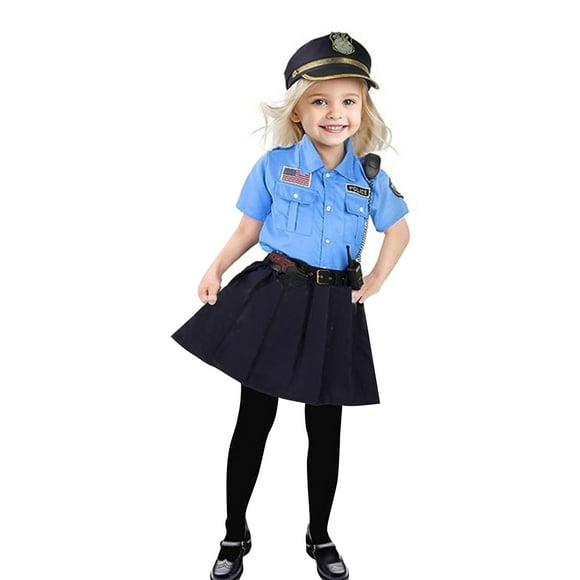 Toddler Kids Girl Police Officer Costume Embroidery T-Shirt Skirt Hat Belt  Toys Cosplay Party Holiday Outfit