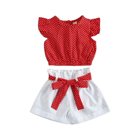 Toddler Kids Girl Shorts Set Polka Dot Sleeveless Tops+Shorts Outfits