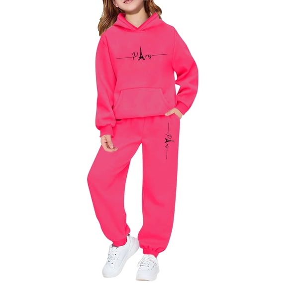 Toddler Kids Girls 2 Piece Outfits SetsFleece Tracksuit Winter Warm Pullover Hoodie With Pants Casual Outfit Cute Printed Jogger Two Piece Set Fall Tracksuit 12-13 Years