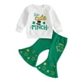 thumbnail image 1 of Toddler Kids Girls 2 Piece Outfits SetsSt. Day Outfit Ribbed Long Sleeve Hoodie With Letter Print And Flared Pants Two Piece Fall Tracksuit 12-18 Months, 1 of 5