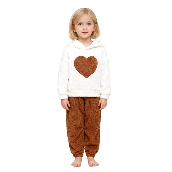 Toddler Kids Girls 2 Piece Outfits SetsWinter Fleece Tracksuit Long Sleeve Top Heart Print Cozy Loungewear Youth Casual Outfit Comfort Fashion Sweatshirts and Sweatpants 9-10 Years