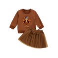 thumbnail image 1 of Toddler Kids Girls 2Pcs Thanksgiving Outfits 18 24 Motnhs 2T 3T 4t 5T 6T Long Sleeve Turkey Embroidery Sweatshirt + Tulle Skirt Set Baby Clothes, 1 of 9