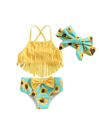  Baby Kids Print Summer Tassel Sunflower Swimsuit