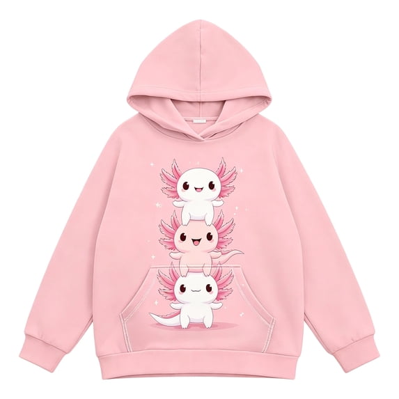 Toddler Kids Girls Axolotl Graphic Hoodie with Kangaroo Pocket Drawstring Casual Cute Pullover Sweatshirt Top 7-8 Years