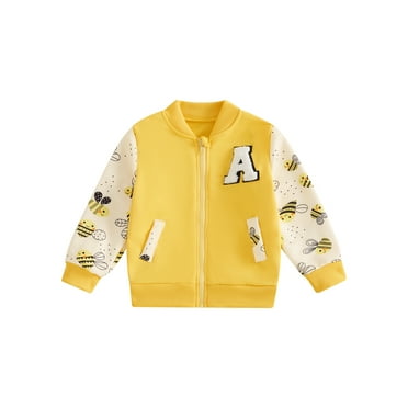 Toddler Kids Girls Baseball Jackets 1 2 3 4 5 6 7 Years Long Sleeve Stand Collar Cartoon Print Loose Varsity Jackets Fall Tops