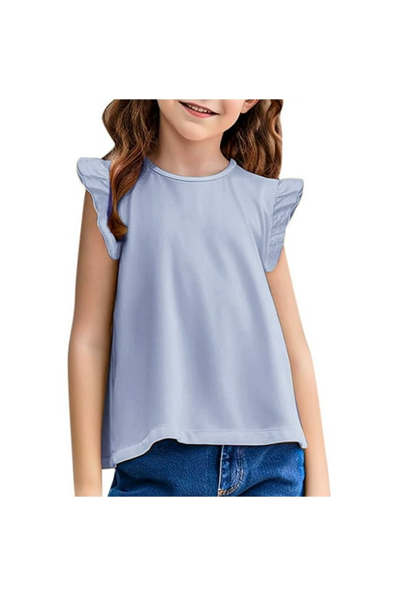 Toddler Kids Girls Basic Ruffle Sleeve Cute T Shirt Tunic Tank Tops Crewneck Blouse Girls off The Shoulder Ruffle Top off Shoulder Top for Baby Skirts And Tops Crop Baby 2-3 Years Blue