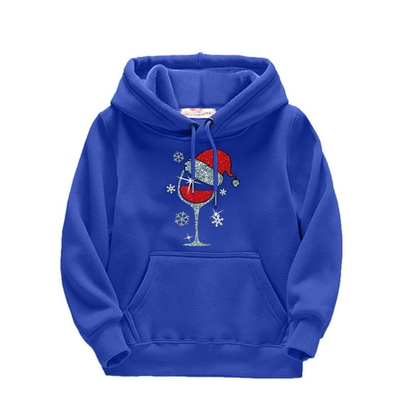 Toddler Kids Girls Boys Christmas Red Glass Prints Drawstring Pullover Hooded Comfortable Tops Loose Long Sleeve Blouse With Pocket Sweatshirt for 5-6 Years