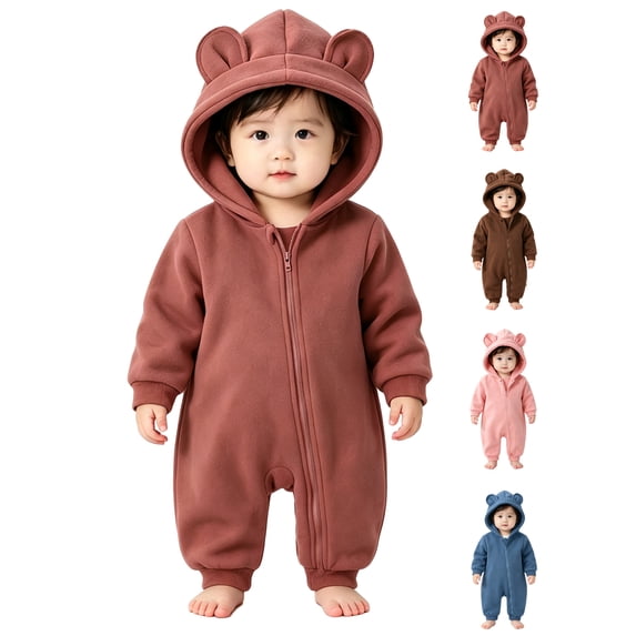 Toddler Kids Girls Boys Cute Hooded Jumpsuit, 100%Cotton,Kids Zipper Hooded Jumpsuit Rompers,Winter Fall Warm Coat Outfits