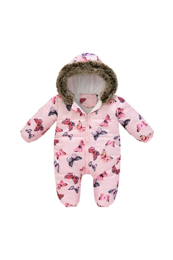 Toddler Kids Girls Boys Cute Printed Cartoon Hooded Romper Jumpsuit Snowsuit Spring Warm Outwear Outfits Children Streetwear