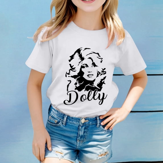 Toddler Kids Girls Boys Dolly Shirts Short Sleeve Country Music Legend Graphic Tee Crewneck Cute Casual Top Outfits Unisex Vintage Casual Tops 2-3 Years