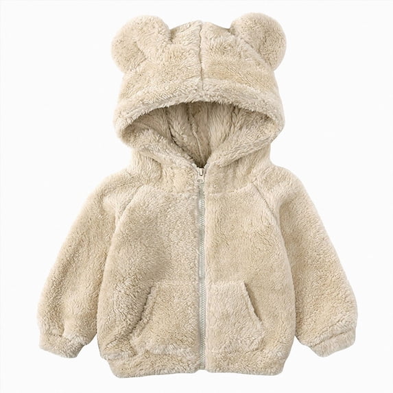 Toddler Kids Girls Boys Full Zip Up Fleece Hooded Jacket Coat Bear Ear Long Sleeve Thick Outerwear Snowsuit,Bear Ear Jacket 12-24 Months