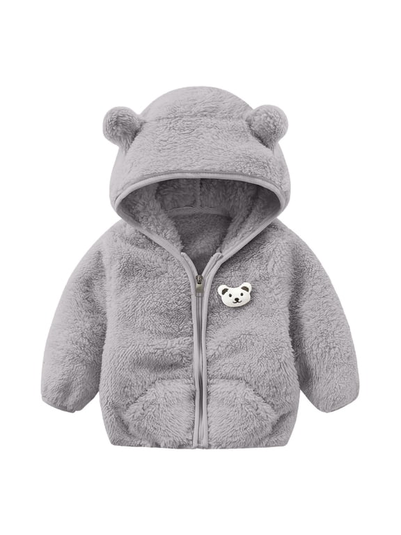 Toddler Kids Girls Boys Jacket Fuzzy Fleece Hoodie With Bear Ears And Panda Patch Winter Warm Zip Up Coat Fall Clothes 12-18M