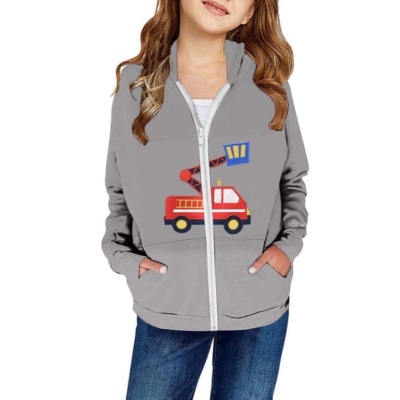 Toddler Kids Girls Boys Jacket Zip Up Hoodie with Fire Truck Applique ...