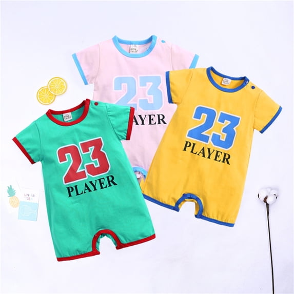 Toddler Kids Girls Boys Letter Rompers Short Sleeve Baby Basketball Themed Sports Clothes Football Shirts Jumpsuit Cute Outfits 6-12 Months