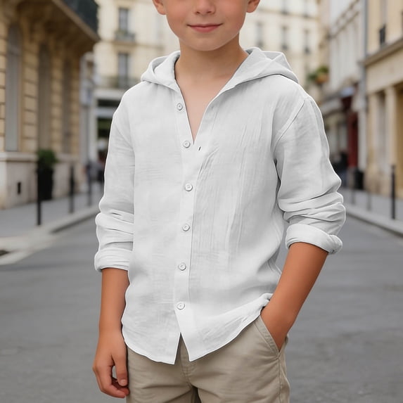 Toddler Kids Girls Boys Shirt Tops Long Sleeve Summer Hooded Shirt Button Down Beach Top Solid Color Casual For Teens Youth Tshirt Tops 8-9 Years