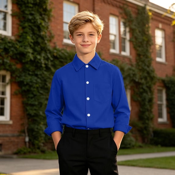Toddler Kids Girls Boys Shirt Tops Long Sleeve Teenager Shirt Solid Gentleman Lapel Button Tops Casual Blouse 11-12 Years