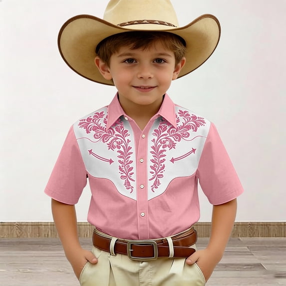 Toddler Kids Girls Boys Shirt Tops Short Sleeve Denim Shirt Casual Printed Western Top Button Front Casual Summer Tees 9-10 Years