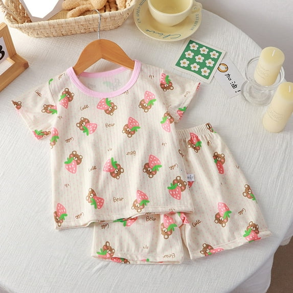 Toddler Kids Girls Boys Sleepwear Short Sleeve Shirt And Shorts Soft Summer Pajamas Set 2pcs Size 6-7T