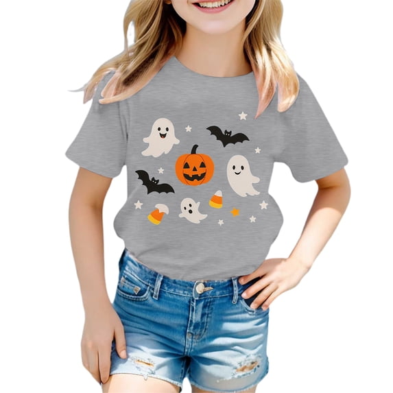 Toddler Kids Girls Boys T Shirts Short Sleeve Halloween Pumpkin Tops Shirt Casual Tee For Base Layer Summer Tops Tees 4-5 Years