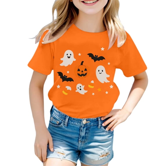 Toddler Kids Girls Boys T Shirts Short Sleeve Halloween Pumpkin Tops Shirt Casual Tee For Base Layer Summer Tops Tees 7-8 Years