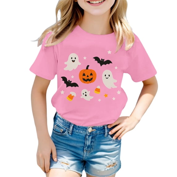 Toddler Kids Girls Boys T Shirts Short Sleeve Halloween Pumpkin Tops Shirt Casual Tee For Base Layer Summer Tops Tees 8-9 Years