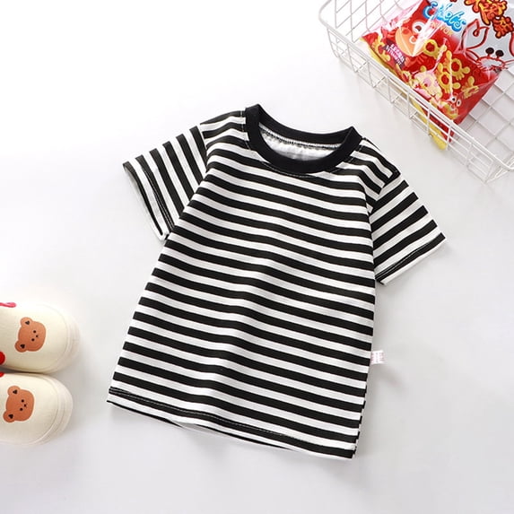 Toddler Kids Girls Boys T Shirts Short Sleeve Striped Shirts Pure Top Baby Base Shirt Summer Tops Tees 18-24 Months
