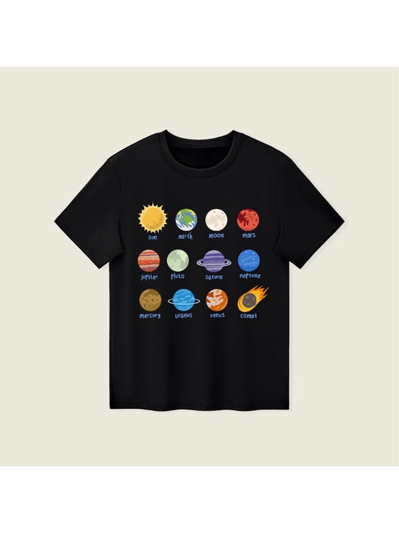 Toddler Kids Girls Boys T Shirts Short Sleeve Summer Planet Printed Casual Crew Neck Shirts Tops Casual Loose Tops 3-4 Years