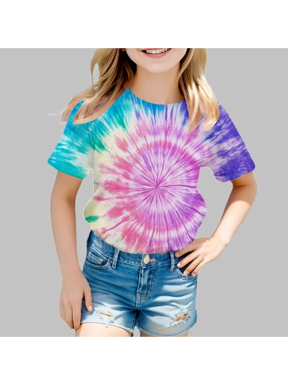Toddler Kids Girls Boys T Shirts Short Sleeve Tie Dye Print Shirts Summer Fashion Casual Crewneck Tee For Summer Tops Tees 8-9 Years