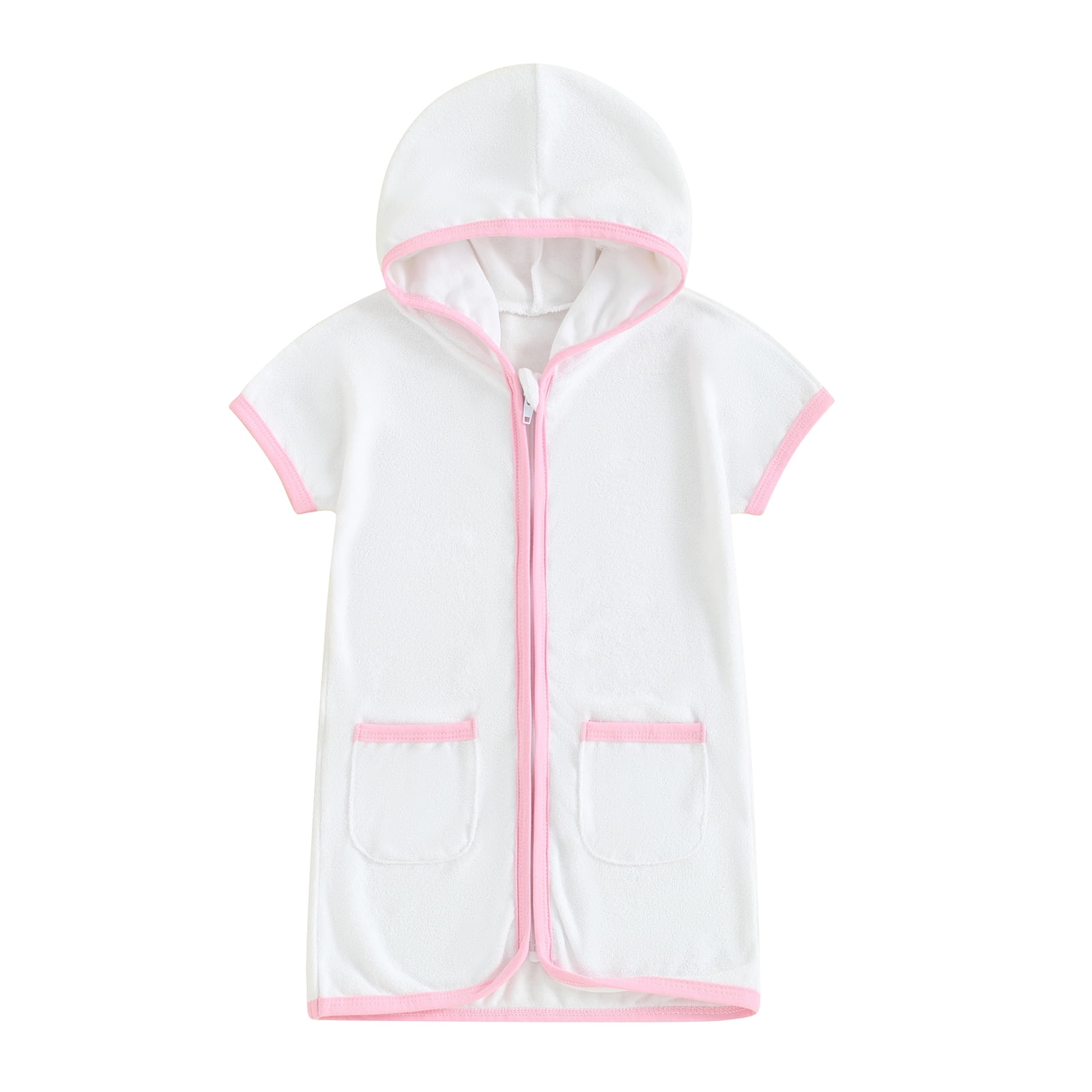 Toddler Kids Girls Boys Terry Cloth Swim Zip Up Hooded Bathing Suit