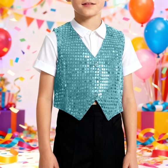 Toddler Kids Girls Boys Vest Jacket Sleeveless Sequins Vest Stage Sparkling For Dance Shows Party Hip Hop Jazz Dancewear Casual Loose Tops 3-4 Years